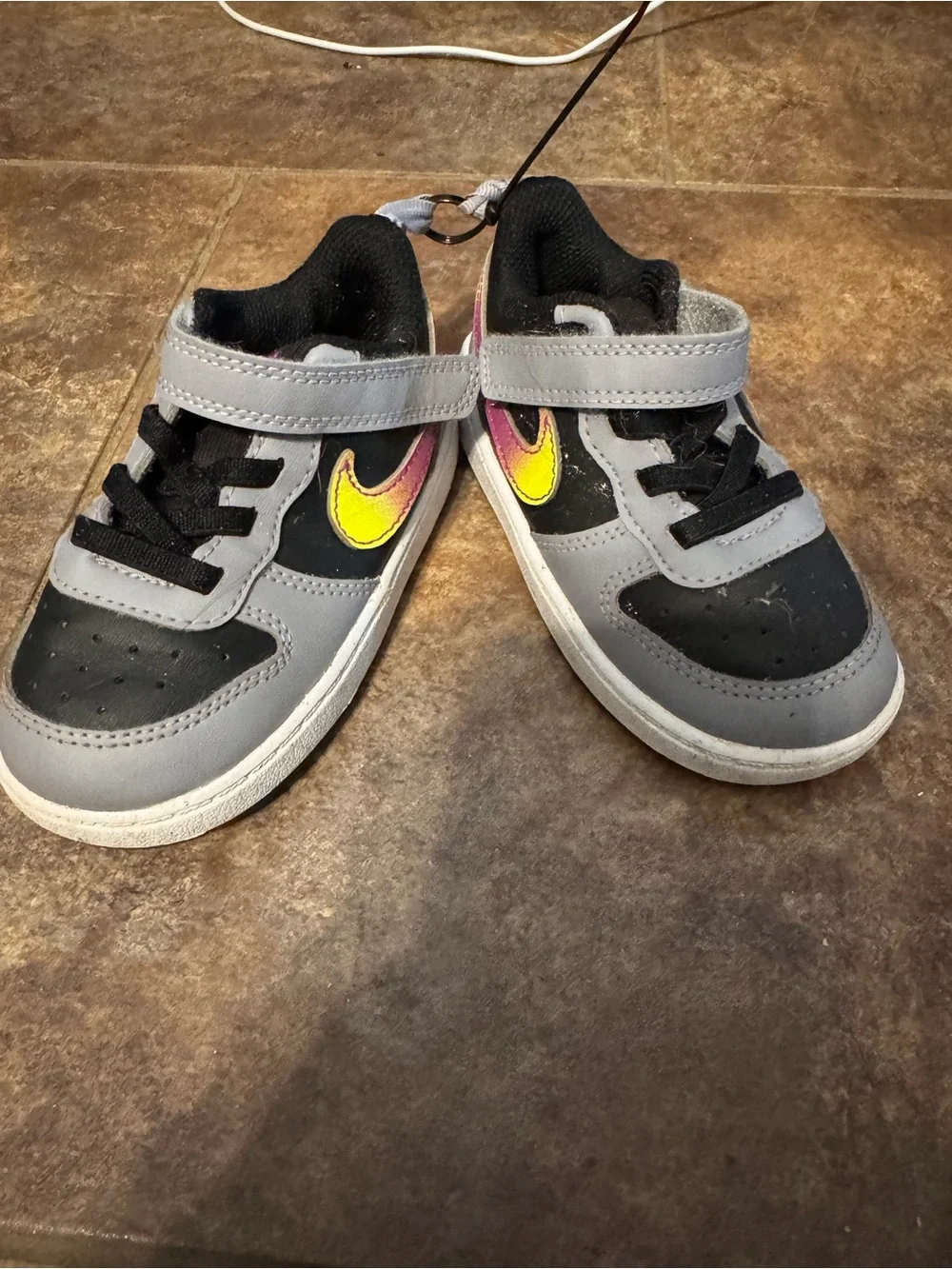 Nike Kids Gray & Black Sneakers with Yellow-Pink Swoosh